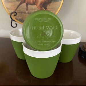 Vintage 60s Therm Ware 4pc Tumblers Set Satin Avocado Green David Douglas MCM US